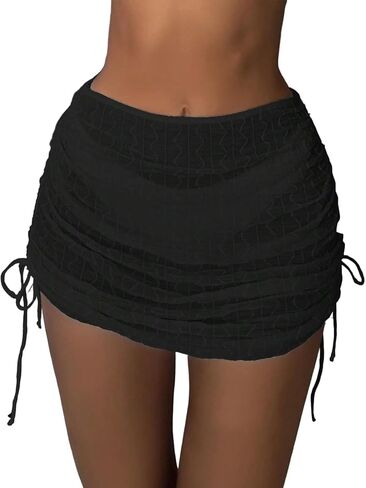 ZAFUL Women's Sarong Coverups Short Ruched Drawstring Wrap Skirt Beach Sheer Swimsuit Cover Ups in Kuwait