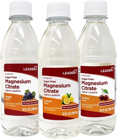Leader Sugar-Free Magnesium Citrate Saline Laxative 3-Flavor Variety Kit – Grape, Lemon & Cherry Flavors, 10 fl oz Each in Kuwait