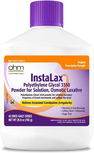 OHM InstaLax Polyethylene Glycol PEG 3350 - Stool Softeners for Constipated Adults, Teens, Men, and Women - Relieves Occasional Constipation, Gentle and Effective Laxative Solution, 26.9 oz (45 Doses) in Saudi Arabia