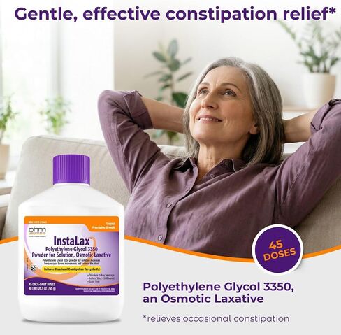 OHM InstaLax Polyethylene Glycol PEG 3350 - Stool Softeners for Constipated Adults, Teens, Men, and Women - Relieves Occasional Constipation, Gentle and Effective Laxative Solution, 26.9 oz (45 Doses) in Saudi Arabia