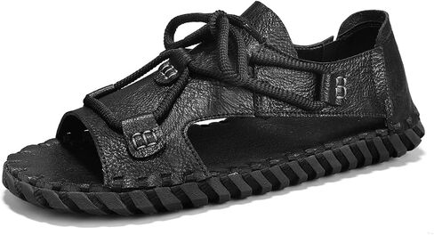 Men's Synthetic Leather Sandals, Handmade Stitching Open Toe Casual Sandals, Adjustable Lace-Up Non-Slip Soft Sole Summer Beach Driving Walking Sandals for Men in Saudi Arabia