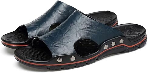 Men's Non-Slip Lightweight Slide Sandals with Open Toe, Quick Dry Breathable House Slippers Crafted from Genuine Leather for Summer Relaxation in Saudi Arabia