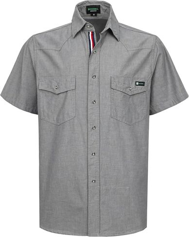BOCOMAL Non FR-Men's Summer Work Shirts Short Sleeve Pearl Snap Down Relaxed Fit - Lightweight 100% C Chambray, EX-Soft in Kuwait