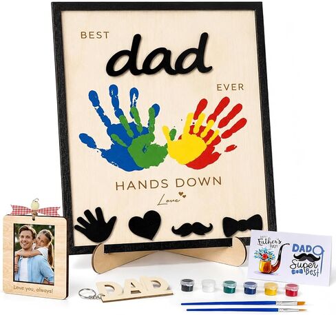 Best Dad Ever Handprint Craft Kit, Wooden Keepsake Sign with Paint, DIY Handprint Gift for Dad, Grandpa, Stepdad, Personalized Handprint Plaque for Kids in Saudi Arabia
