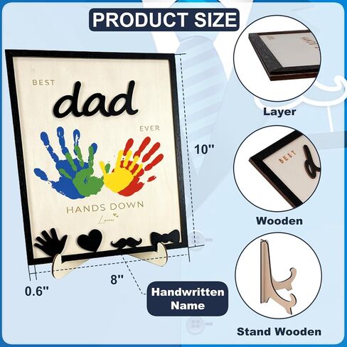 Best Dad Ever Handprint Craft Kit, Wooden Keepsake Sign with Paint, DIY Handprint Gift for Dad, Grandpa, Stepdad, Personalized Handprint Plaque for Kids in Saudi Arabia