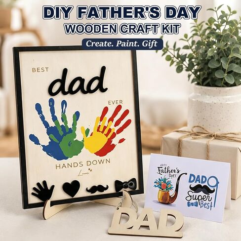 Best Dad Ever Handprint Craft Kit, Wooden Keepsake Sign with Paint, DIY Handprint Gift for Dad, Grandpa, Stepdad, Personalized Handprint Plaque for Kids in Saudi Arabia