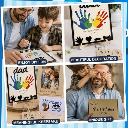 Best Dad Ever Handprint Craft Kit, Wooden Keepsake Sign with Paint, DIY Handprint Gift for Dad, Grandpa, Stepdad, Personalized Handprint Plaque for Kids in Saudi Arabia