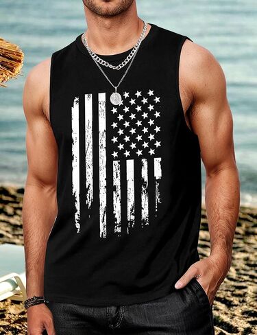 Mens Summer Tank Tops Hawaiian Beach Sleeveless Shirts 4th of July Tops for Men Patriotic T-Shirt in Kuwait