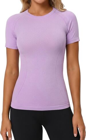 beautyin Workout Tops for Women Seamless Short Sleeve Athletic Shirts Lightweight Basic Tees for Gym Yoga Running in Saudi Arabia