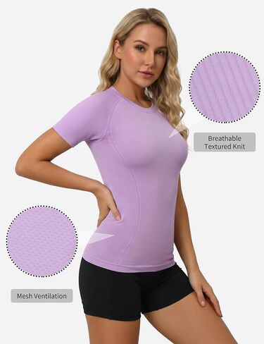 beautyin Workout Tops for Women Seamless Short Sleeve Athletic Shirts Lightweight Basic Tees for Gym Yoga Running in Saudi Arabia