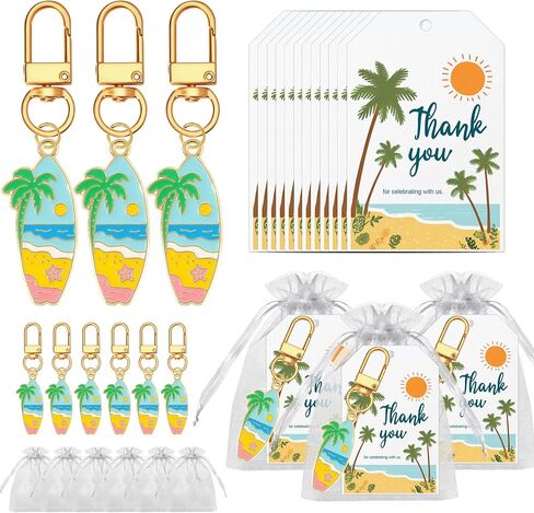 Surfboard Keychain Party Favors, 30 Sets with Thank You Tags and White Organza Bags, Beach Hawaiian Luau Bridal Shower Wedding Souvenirs (30) in Kuwait