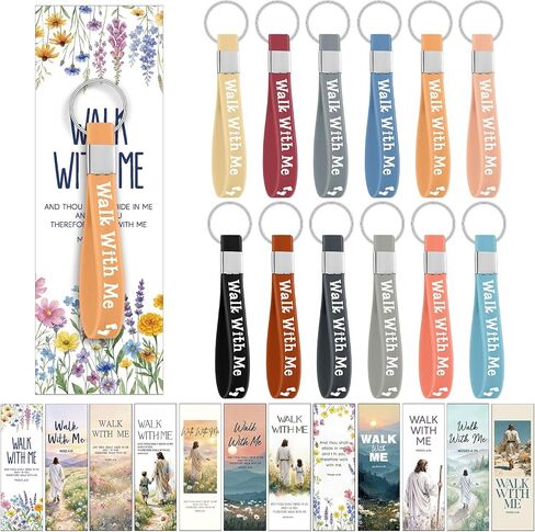 Kenning 24 Sets Walk with Me Keychains with Mormon Youth Theme Bookmarks LDS Missionary Silicone Keychain Bulk Students Classroom Gift for Coworker Sunday School Pastor Church in Kuwait