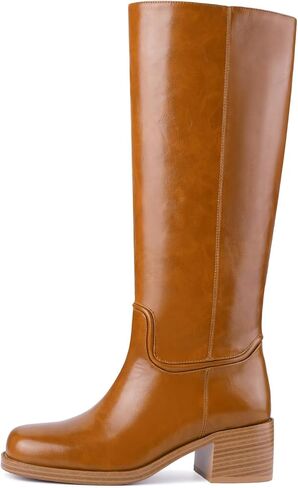 Women's Banana Knee High Boots Chunky Block Heel Square Toe Pull on Low Heel Fashion Comfortable Riding Long Boots Campus Tall Boots in Saudi Arabia