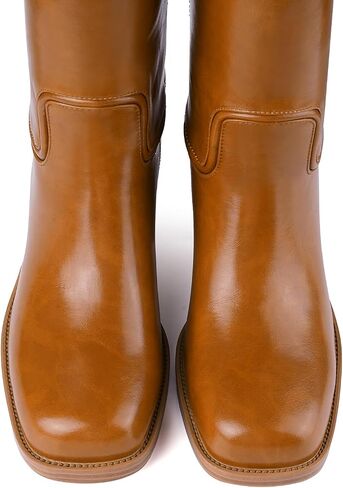 Women's Banana Knee High Boots Chunky Block Heel Square Toe Pull on Low Heel Fashion Comfortable Riding Long Boots Campus Tall Boots in Saudi Arabia