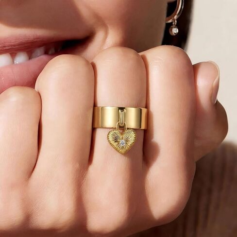 JATEBI Chunky Gold Heart Charms Ring for Women Cubic Zirconia Engagement Promise Ring 14k Gold Plated Y2K Ring Graducation Gift in Kuwait