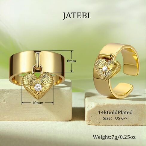 JATEBI Chunky Gold Heart Charms Ring for Women Cubic Zirconia Engagement Promise Ring 14k Gold Plated Y2K Ring Graducation Gift in Kuwait
