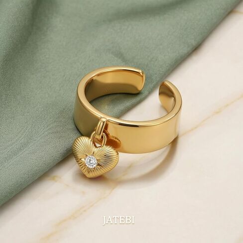 JATEBI Chunky Gold Heart Charms Ring for Women Cubic Zirconia Engagement Promise Ring 14k Gold Plated Y2K Ring Graducation Gift in Kuwait