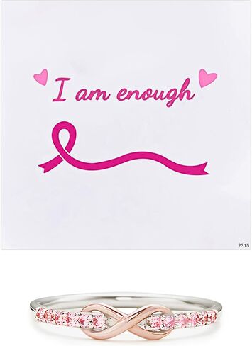 Breast Cancer Awareness Pink Ribbon Ring for Women, I Am Enough Inspirational Ring, Breast Cancer Survivor Support Gift, Cancer Awareness Jewelry with Message Card and Gift Box in Saudi Arabia