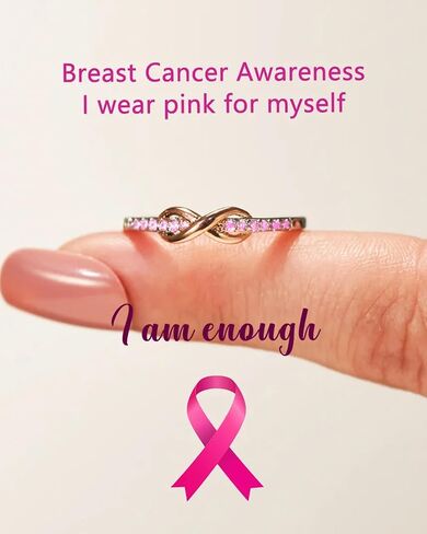 Breast Cancer Awareness Pink Ribbon Ring for Women, I Am Enough Inspirational Ring, Breast Cancer Survivor Support Gift, Cancer Awareness Jewelry with Message Card and Gift Box in Saudi Arabia