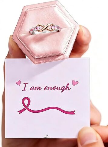 Breast Cancer Awareness Pink Ribbon Ring for Women, I Am Enough Inspirational Ring, Breast Cancer Survivor Support Gift, Cancer Awareness Jewelry with Message Card and Gift Box in Saudi Arabia