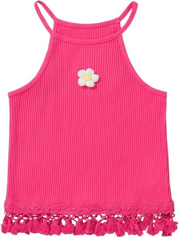 Girls Halter Top Ribbed Knit Sleeveless Shirts Vacation Top with Tassel in Saudi Arabia