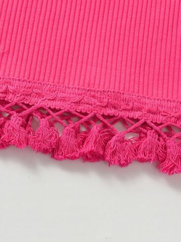 Girls Halter Top Ribbed Knit Sleeveless Shirts Vacation Top with Tassel in Saudi Arabia