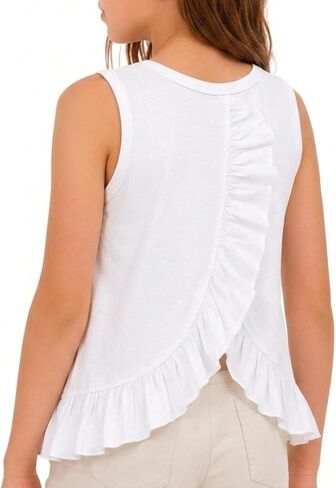 Girls Summer Tank Top – Ruffle Back Sleeveless Tee for 7-14 Years, Soft Cotton Blend, Cute Vacation & Casual Shirt in Saudi Arabia