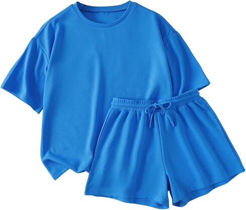 RoseSeek Girl's 2 Piece Summer Outfits Crew Neck T Shirts and Shorts Set Casual Clothing Sets in Kuwait