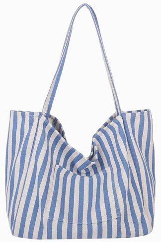 canvas tote bag for women, beach striped medium size shoulder bag with pocket, college everyday casual tote bag for work in Saudi Arabia
