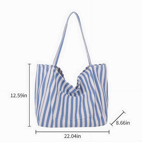 canvas tote bag for women, beach striped medium size shoulder bag with pocket, college everyday casual tote bag for work in Saudi Arabia