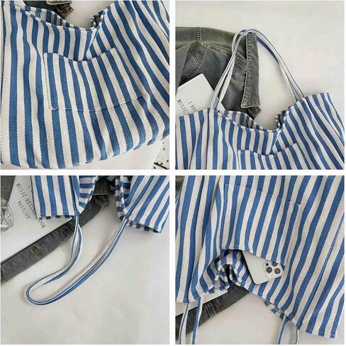 canvas tote bag for women, beach striped medium size shoulder bag with pocket, college everyday casual tote bag for work in Saudi Arabia