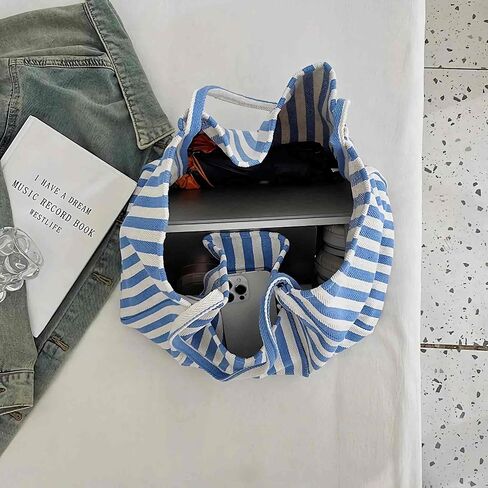 canvas tote bag for women, beach striped medium size shoulder bag with pocket, college everyday casual tote bag for work in Saudi Arabia