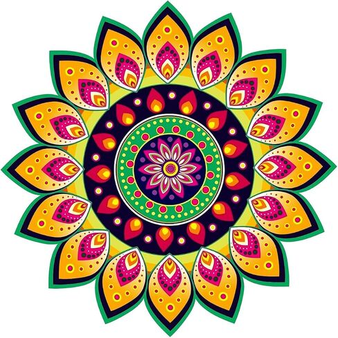 Self-Adhesive Rangoli Stickers 30x30 cm | Floral Mandala Design for Door, Floor & Pooja Room | Waterproof Diwali & Festival Decorative Sticker (Traditional Peacock, Multicolor) in Saudi Arabia