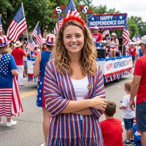 4th of July Accessories for Women - Patriotic American Flag Outfits Red White and Blue Shawl with 250 Anniversary USA Pin and Headband in Saudi Arabia
