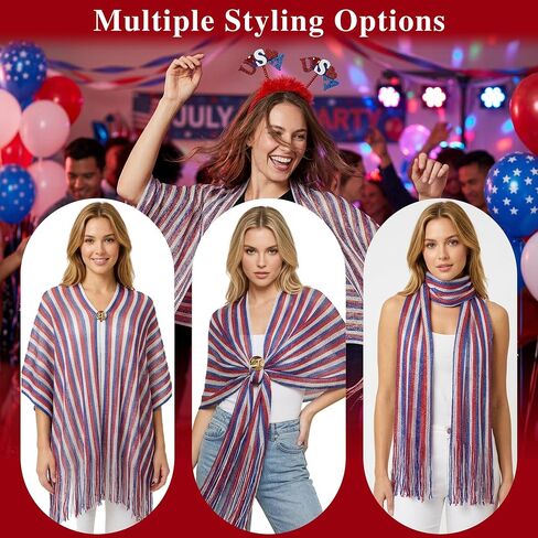 4th of July Accessories for Women - Patriotic American Flag Outfits Red White and Blue Shawl with 250 Anniversary USA Pin and Headband in Saudi Arabia