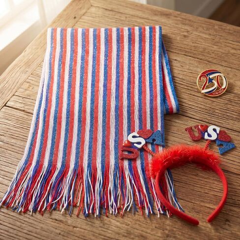 4th of July Accessories for Women - Patriotic American Flag Outfits Red White and Blue Shawl with 250 Anniversary USA Pin and Headband in Saudi Arabia