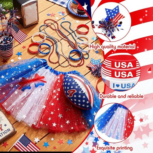 Maiteenly 18 Pcs 4th of July Patriotic Costume Set for Women USA Football Game Day Outfit with Red White Blue Tutu Skirt Star Headband Independence Day Sunglasses Beaded Necklaces Wristbands in Kuwait