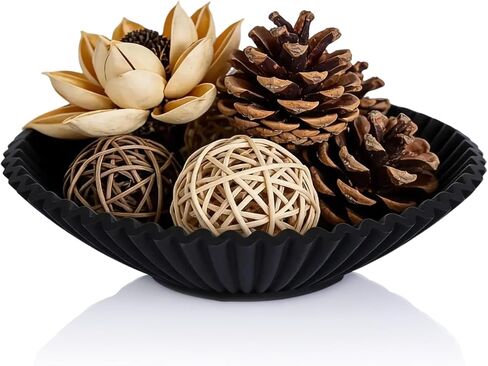 orenm Fluted Decorative Bowl Tray, Artificial Stone Catchall Storage Dish, 8.5 in Modern Handicraft Bowls, Centerpiece & Entryway Decor for Keys and Jewelry, Housewarming Gift（Black） in Saudi Arabia