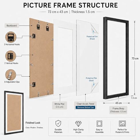 15.7x27.5inch/40x70cm Large Diamond Art Painting/Paint by Numbers MDF Picture Frames,Display 35x65cm with Mat or 40x70cm Without,Horizontal & Vertical Wall Hanging for Puzzles,Photos,Posters in Saudi Arabia