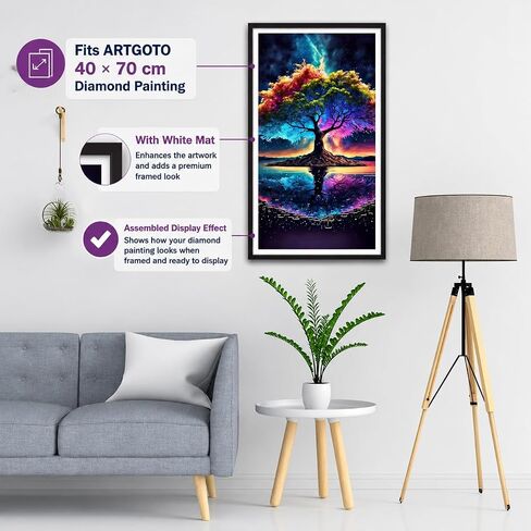 15.7x27.5inch/40x70cm Large Diamond Art Painting/Paint by Numbers MDF Picture Frames,Display 35x65cm with Mat or 40x70cm Without,Horizontal & Vertical Wall Hanging for Puzzles,Photos,Posters in Saudi Arabia