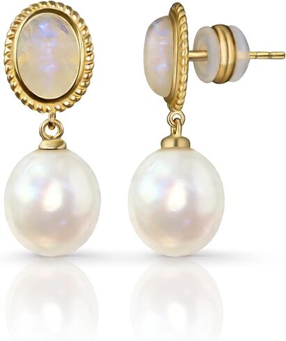 FarF&ME Pearl Gold Drop Earrings for Women,Real Freshwater White Pearl with 18K Gold Plated Opal Dangle | Hypoallergenic, Vintage Elegant Style for Wedding & Everyday. in Kuwait