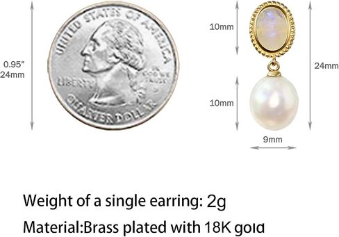 FarF&ME Pearl Gold Drop Earrings for Women,Real Freshwater White Pearl with 18K Gold Plated Opal Dangle | Hypoallergenic, Vintage Elegant Style for Wedding & Everyday. in Kuwait