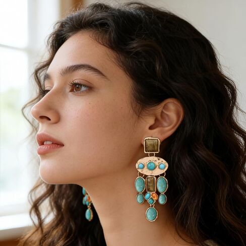 Western Boho Earrings for Women Big Chandelier Peacock Jewelry Vintage Statement Hippie Earrings 60s Country Women's Drop & Dangle Earrings in Kuwait