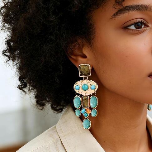 Western Boho Earrings for Women Big Chandelier Peacock Jewelry Vintage Statement Hippie Earrings 60s Country Women's Drop & Dangle Earrings in Kuwait