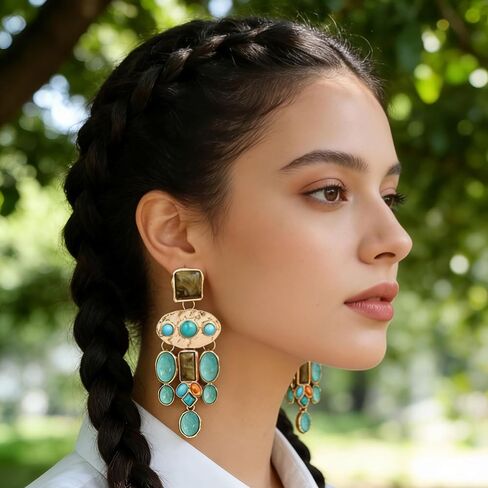 Western Boho Earrings for Women Big Chandelier Peacock Jewelry Vintage Statement Hippie Earrings 60s Country Women's Drop & Dangle Earrings in Kuwait