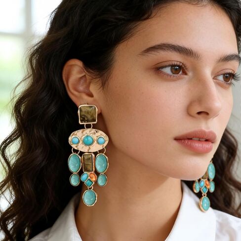 Western Boho Earrings for Women Big Chandelier Peacock Jewelry Vintage Statement Hippie Earrings 60s Country Women's Drop & Dangle Earrings in Kuwait