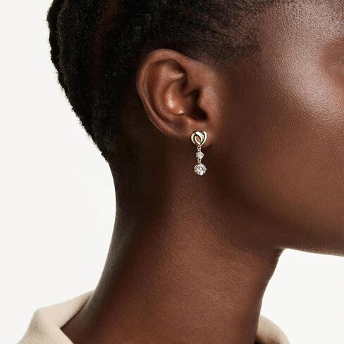Swarovski Lifelong drop earrings, Round cut, Heart, White, Gold-tone plated in Kuwait
