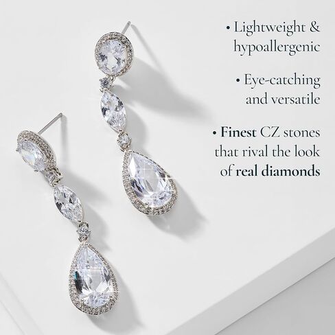 Nadri Teardrop Earrings for Women - Rhodium-Plated Dangle Earrings with Cubic Zirconia Stones - Elegant Wedding Jewelry - Hypoallergenic in Saudi Arabia