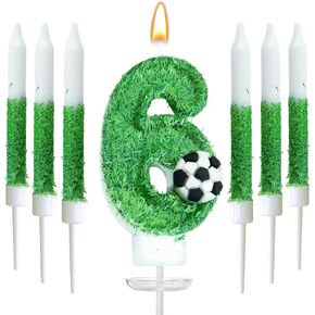 Soccer Number 7 Birthday Candles, Green Turf Style 7th Birthday Cake Topper with 6 Matching Tall Candles, Sports Theme Party Supplies (Number 7) in Saudi Arabia