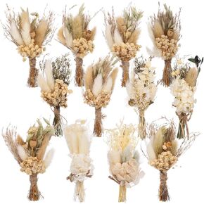 12 Pcs Mini Dried Flower Bouquets - Bohemian Wedding Boutonniere Decors, Rustic Floral Arrangements, Small Natural Dried Flowers for Crafts, Vases, Handcrafted with Jute Twine in Saudi Arabia